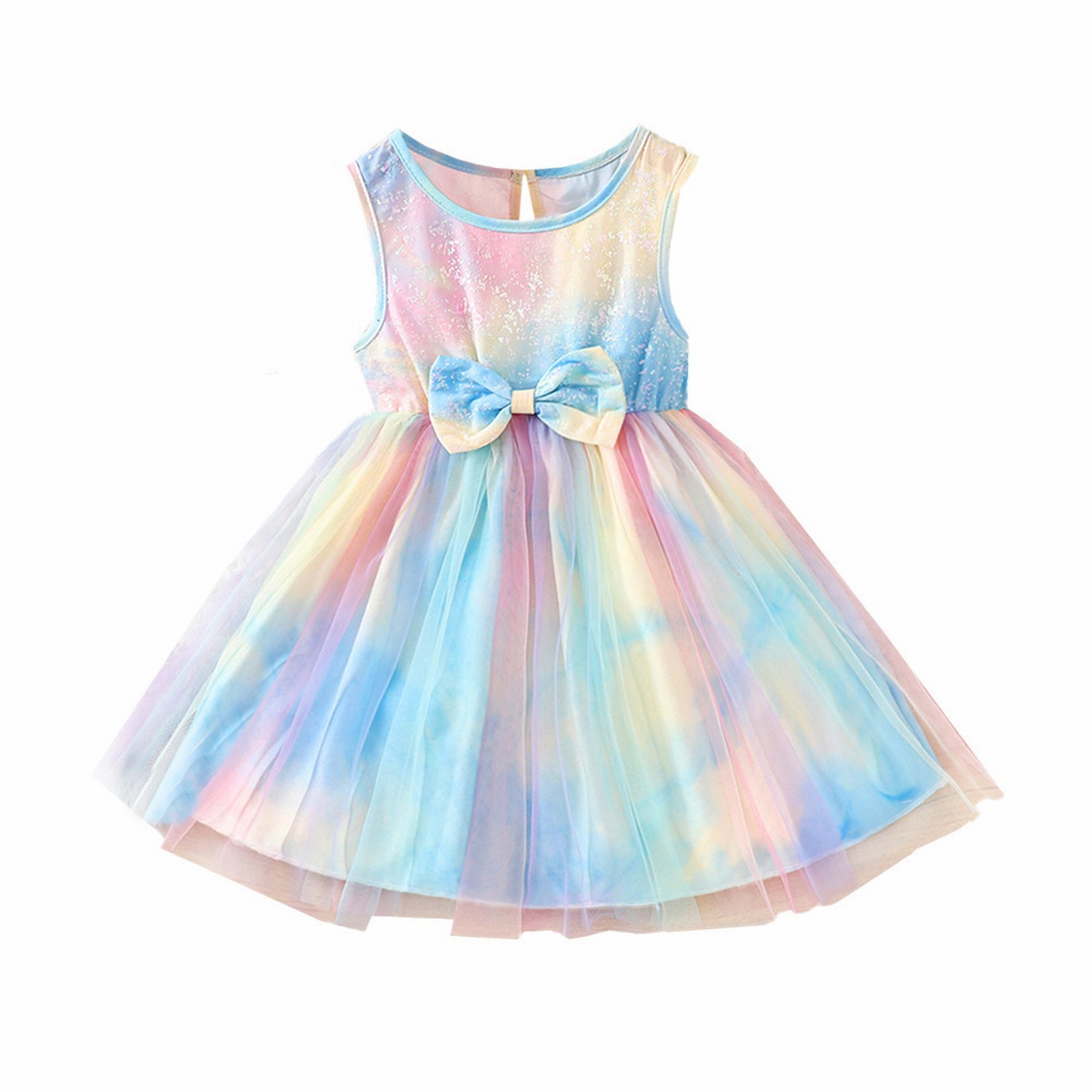 NIUREDLTD Colorful Sleeveless Princess Tulle Dress Kids' Sleeveless Rainbow  Tulle Dress 110 